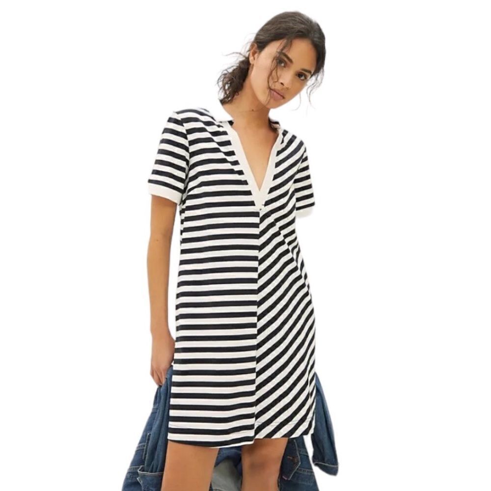 MAEVE ANTHROPOLOGIE Women’s Striped Polo Mini Dress Black/White Size Extra Small